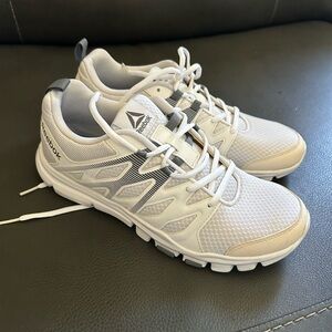 Reebok White and Gray Mesh Lace-Up Sneakers